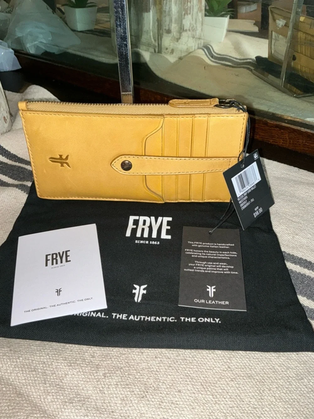 NWT Frye Melissa Leather Snap Card Wallet Yellow Mustard Retail $98